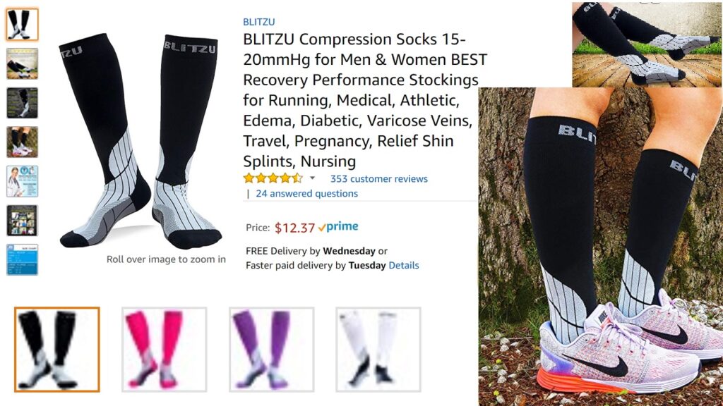 BLITZU Compression Socks 15-20mmHg Recovery Performance Stockings for Running
